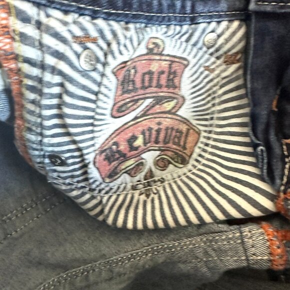 Y2K Rock Revival Easy Straight Jeans Heather Bling Embellished Flap Pocket - Picture 16 of 16